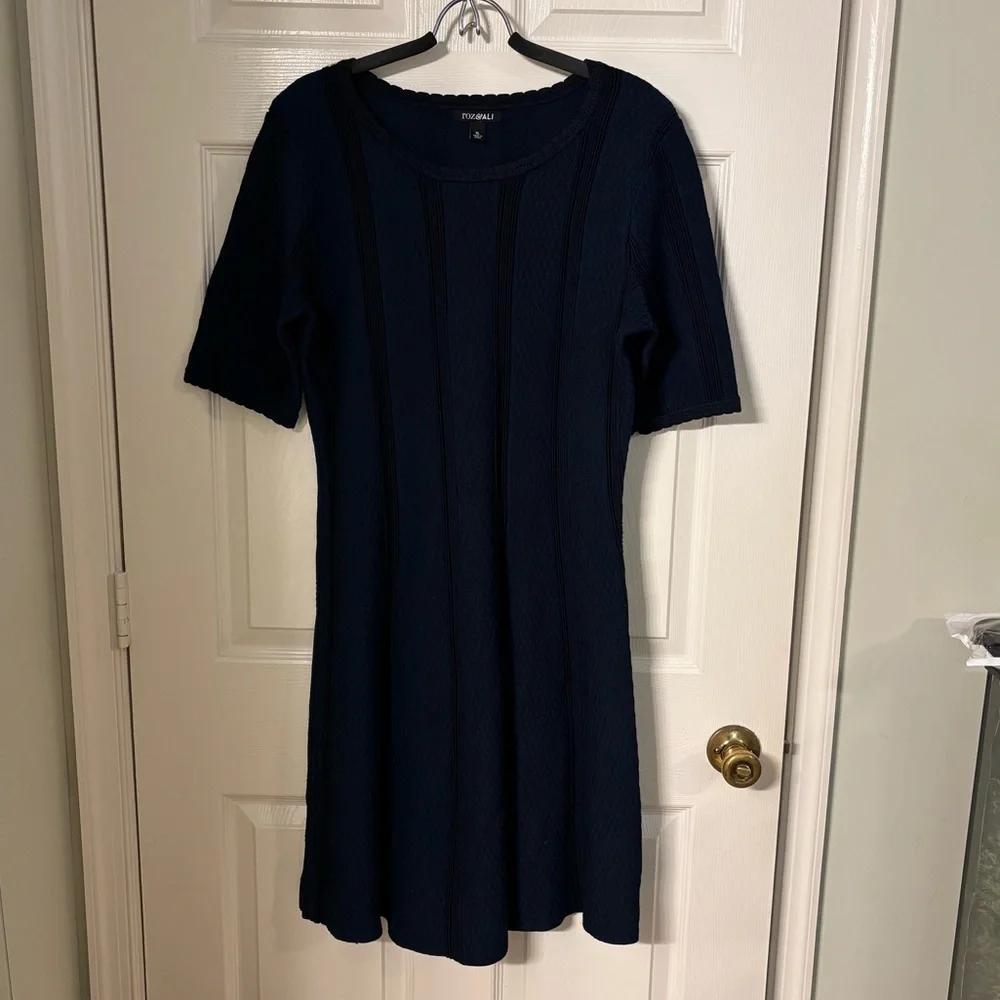 Roz & Ali Navy Blue Fit & Flare Textured Knit Sweater Dress XL
